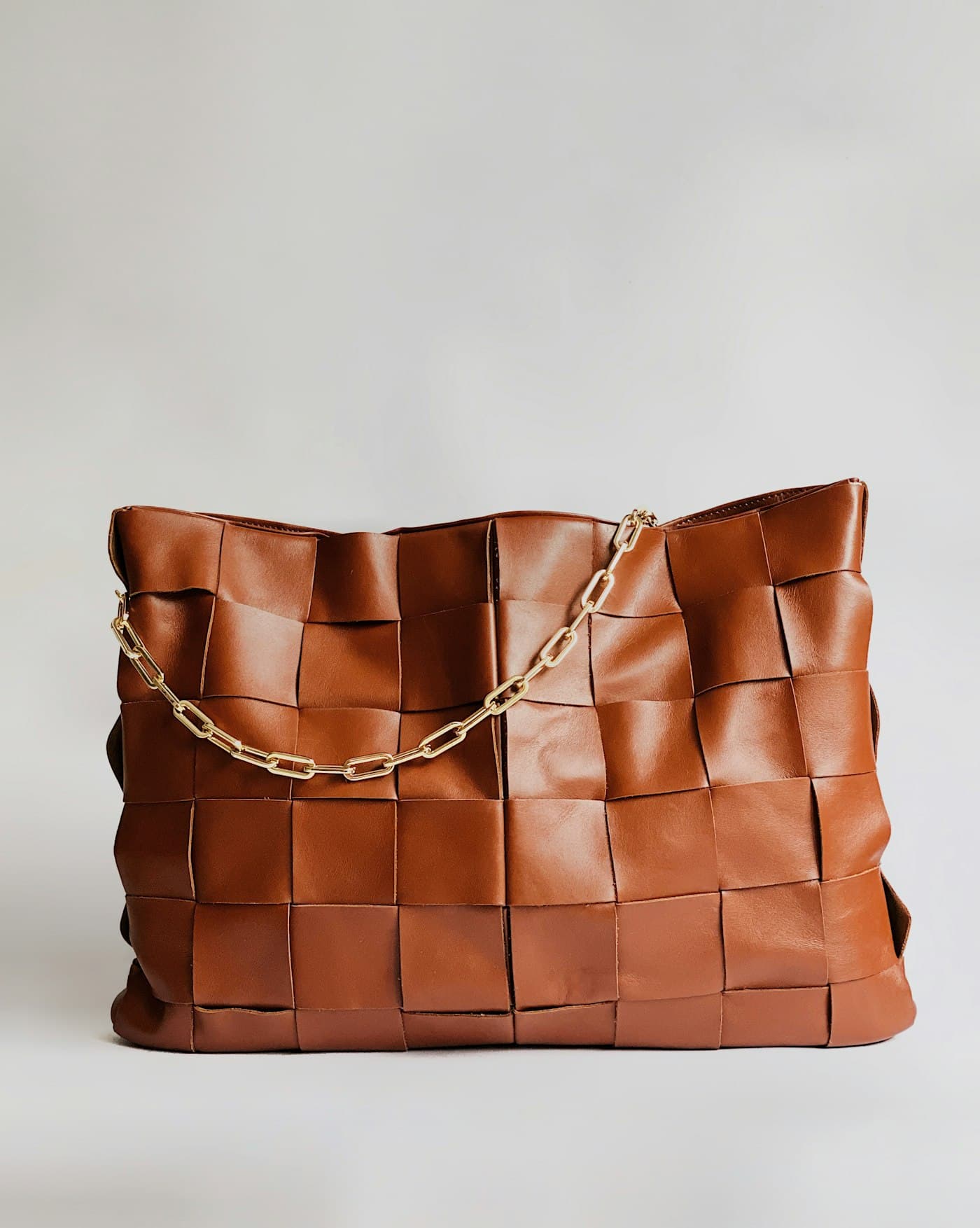 Cognac woven leather tote
