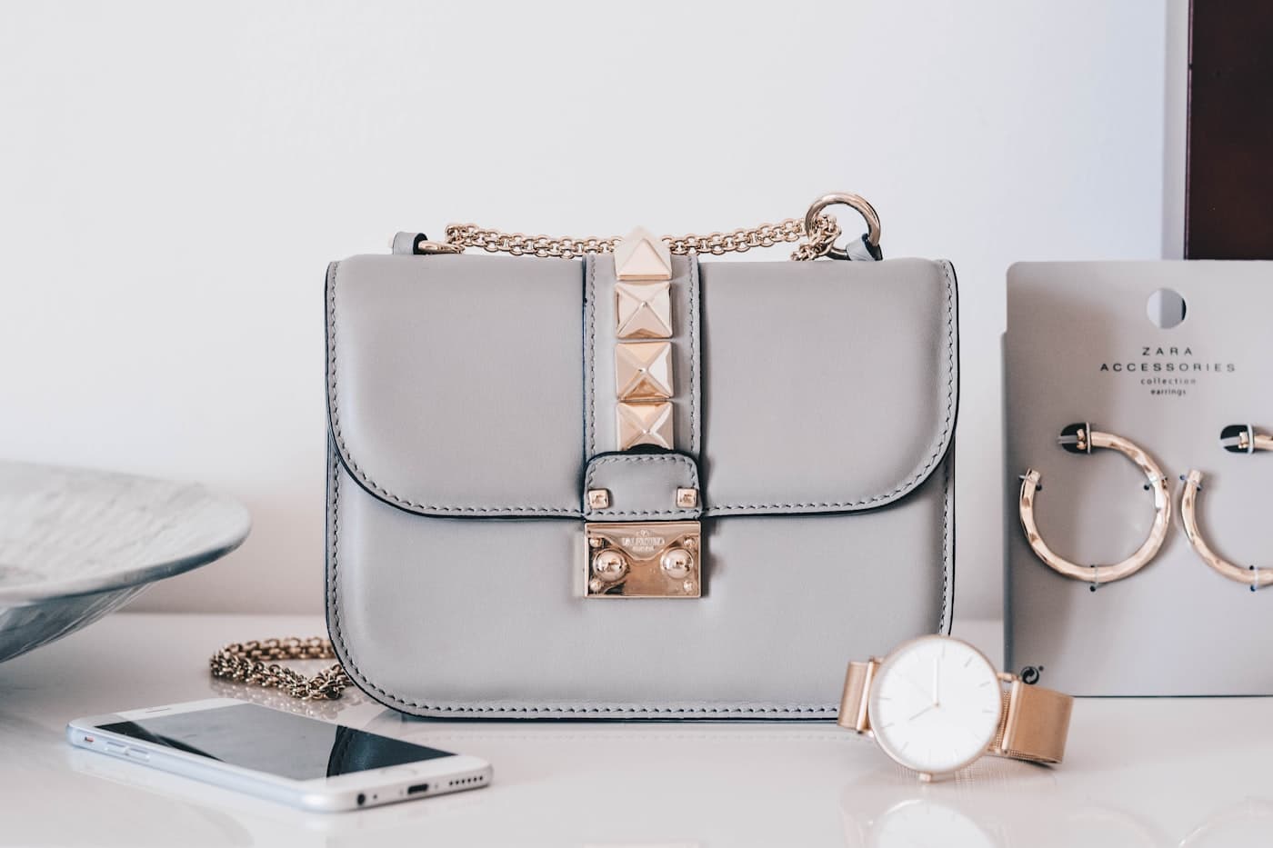 Dove grey Valentino Rockstud flap bag